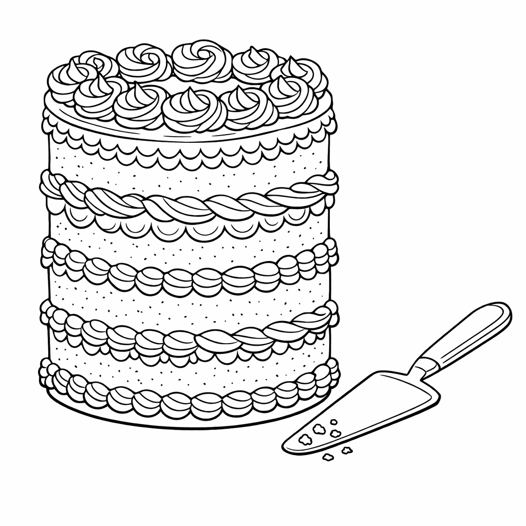 Free printable coloring page: Object Only: A Cute Cake With Clean Outlines,…, for ages 7-12