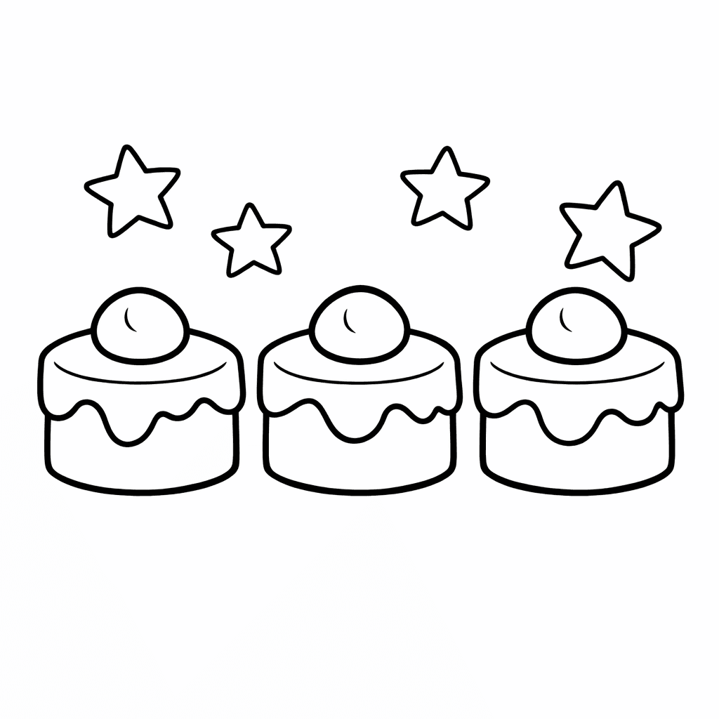 Free printable coloring page: Cake And Balloons, for ages 3-6