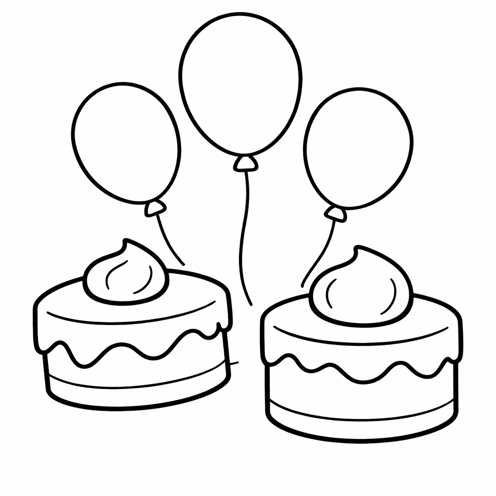 Free printable coloring page: Object Only: Two Or Three Cakes Side By…, for ages 3-6