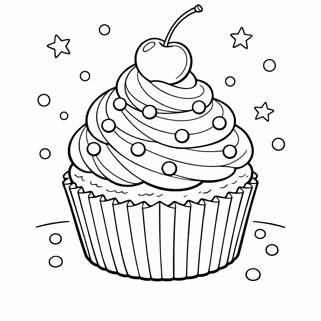 Free printable coloring page: Cupcake Face, for ages 7-12