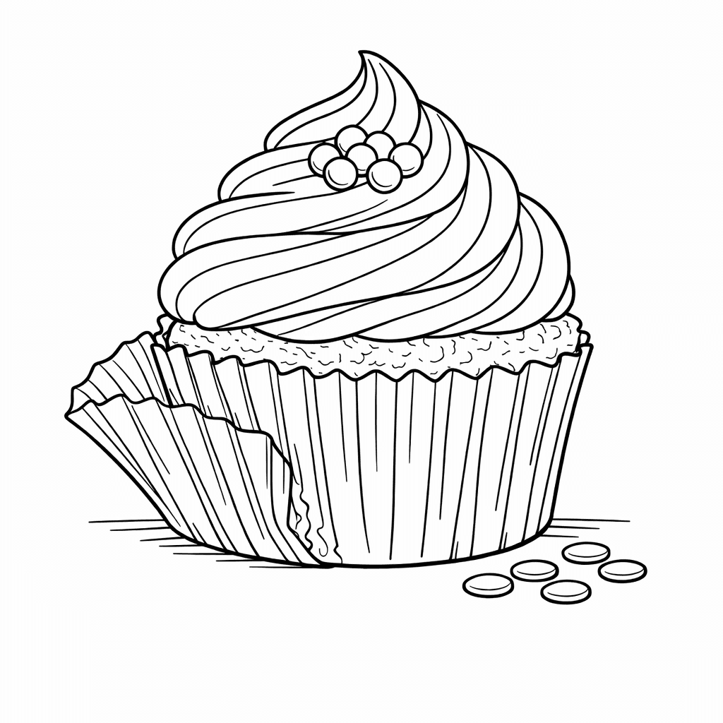 Free printable coloring page: Single Cupcake, for ages 7-12