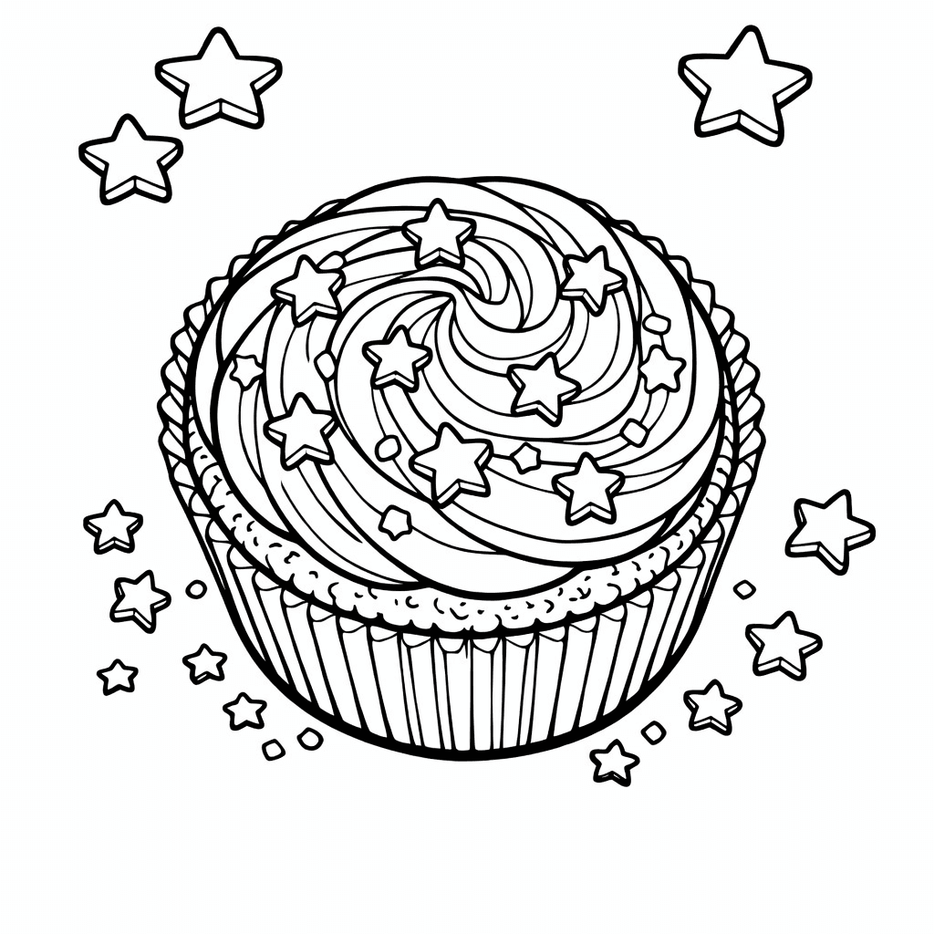 Free printable coloring page: Cupcake Face, for ages 7-12