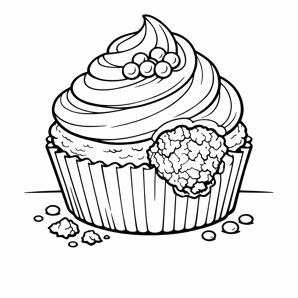 Free printable coloring page: Object Only: A Cute Cupcake With Clean Outlines, No Background, for ages 7-12