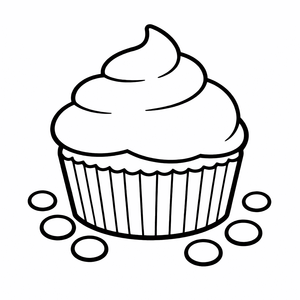 Free printable coloring page: Object Only: Two Or Three Cupcakes Side By Side, Simple And Adorable, No Background, for ages 3-6