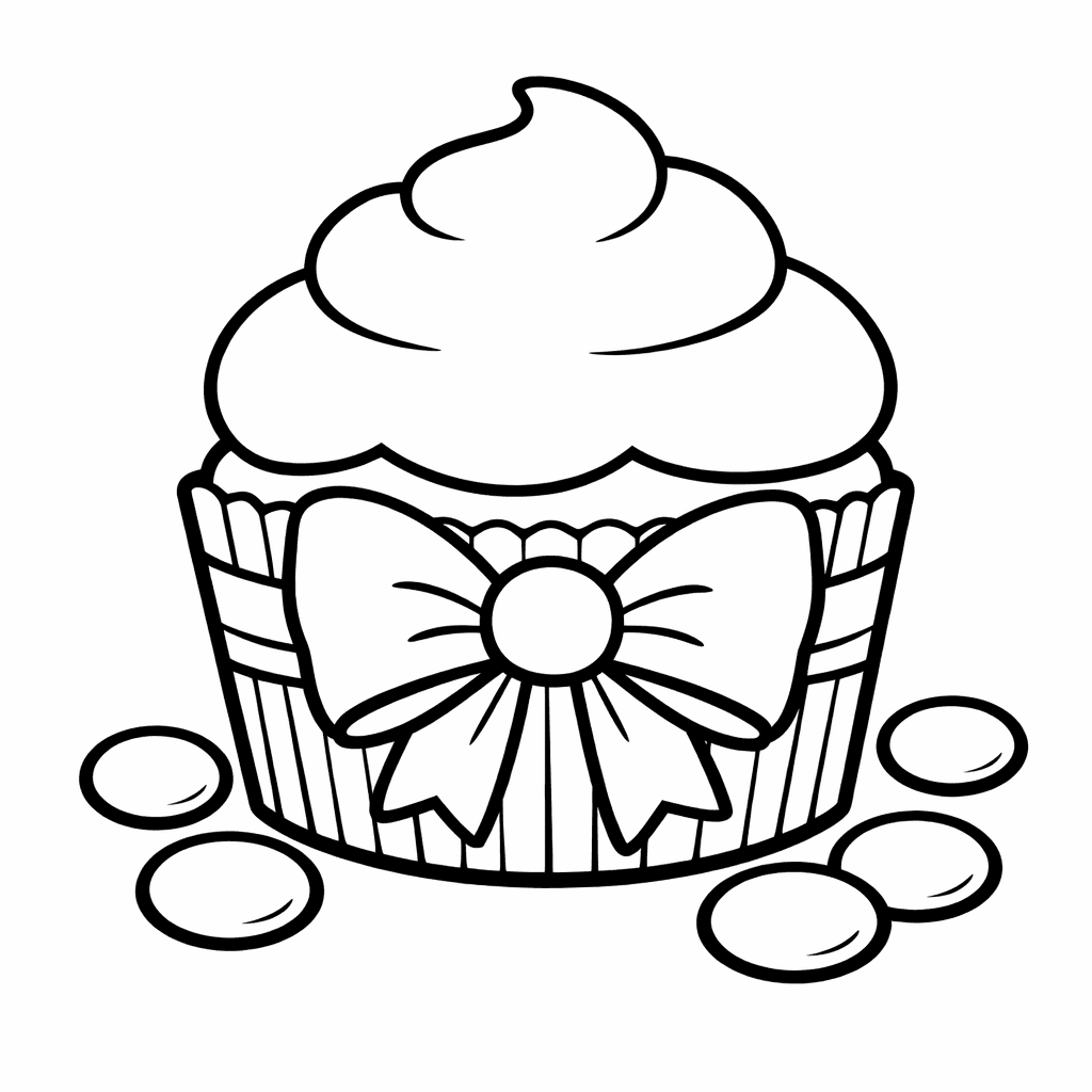 Free printable coloring page: Object Only: Two Or Three Cupcakes Side By…, for ages 3-6