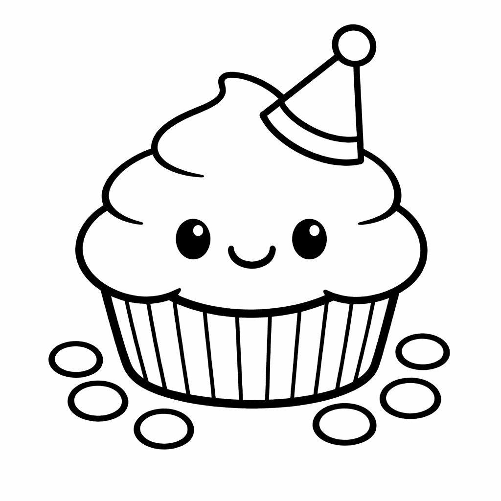 Free printable coloring page: Object Only: A Cute Cupcake With Clean Outlines,…, for ages 3-6