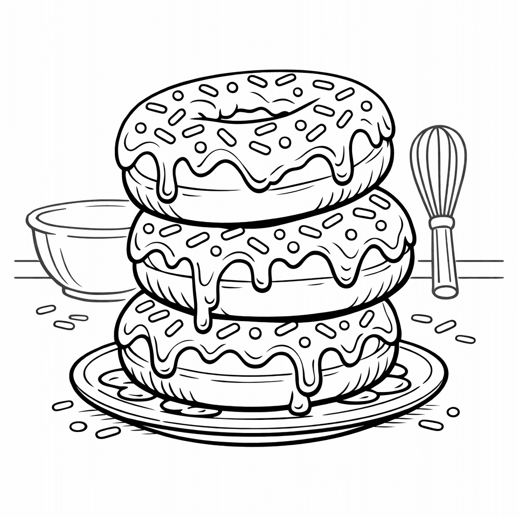 Free printable coloring page: Donut And Coffee, for ages 7-12