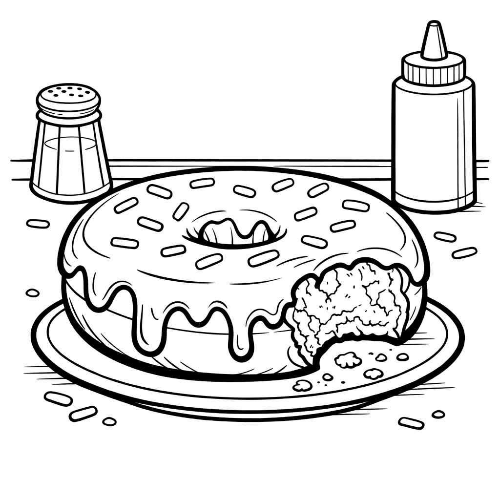 Free printable coloring page: Donut And Coffee, for ages 7-12