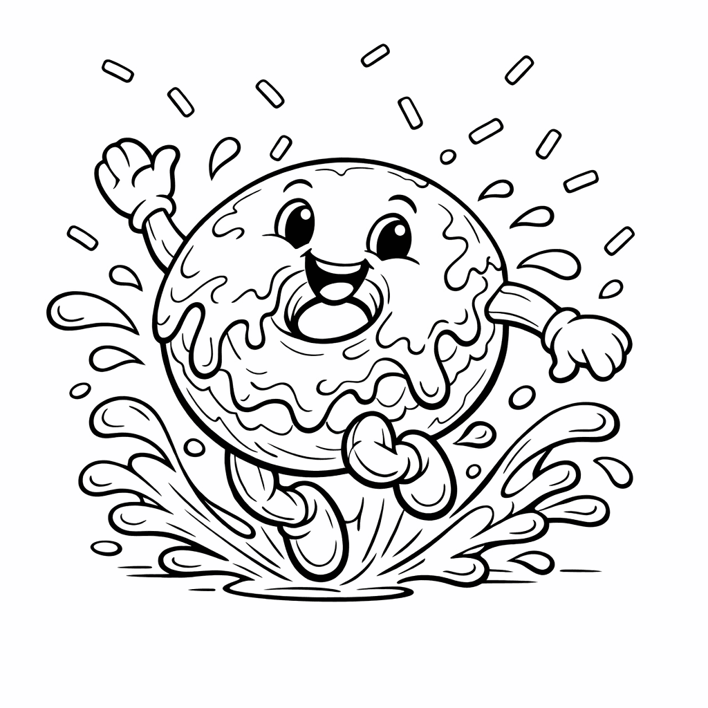Free printable coloring page: A Group Of Kids Having A Donut Picnic…, for ages 7-12