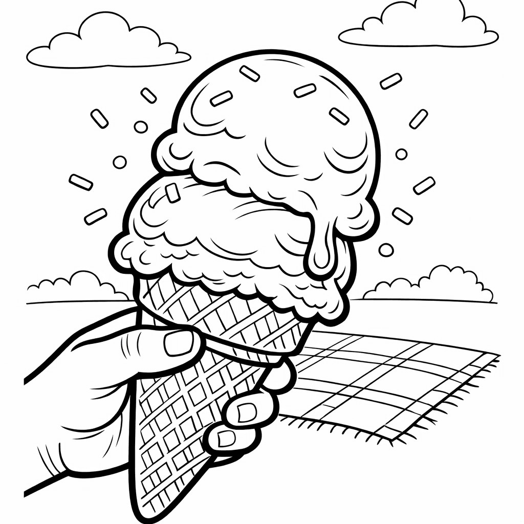 Free printable coloring page: Two Friends Racing On Scooters, Ice Cream Cones…, for ages 7-12
