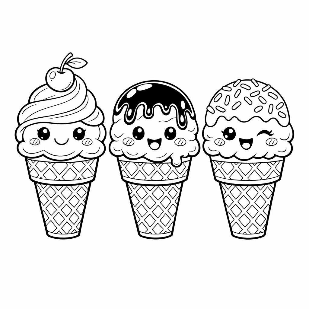 Free printable coloring page: An Ice Cream Truck Parked In A Sunny…, for ages 7-12