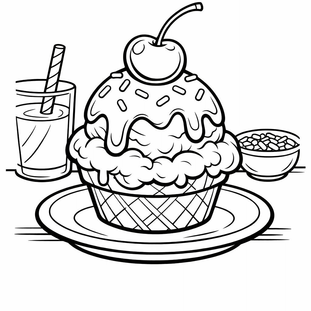 Free printable coloring page: A Polar Bear Licking An Ice Cream Cone…, for ages 7-12