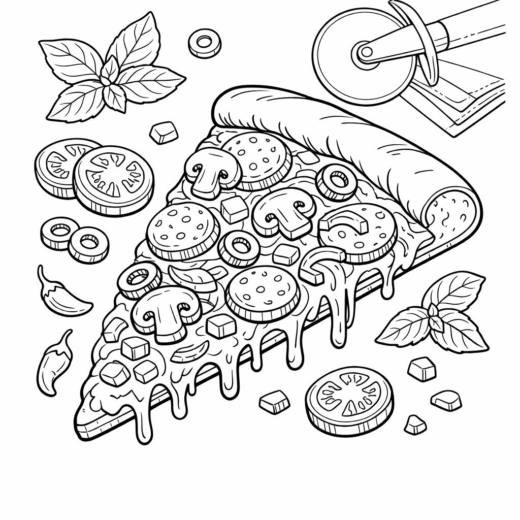 Free printable coloring page: A Squirrel Wearing A Chef Hat Sharing Pizza…, for ages 7-12