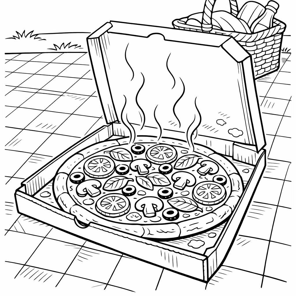 Free printable coloring page: A Dragon Holding A Pizza Slice While Flying…, for ages 7-12