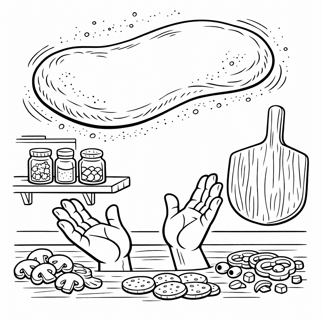 Free printable coloring page: Kids Having A Picnic With Giant Pizza Slices…, for ages 7-12