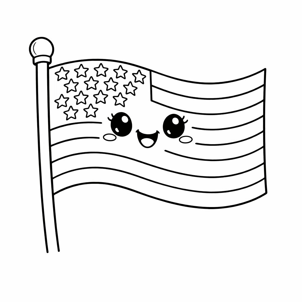 Free printable coloring page: Object Only: A Cute American Flag With Clean…, for ages 7-12