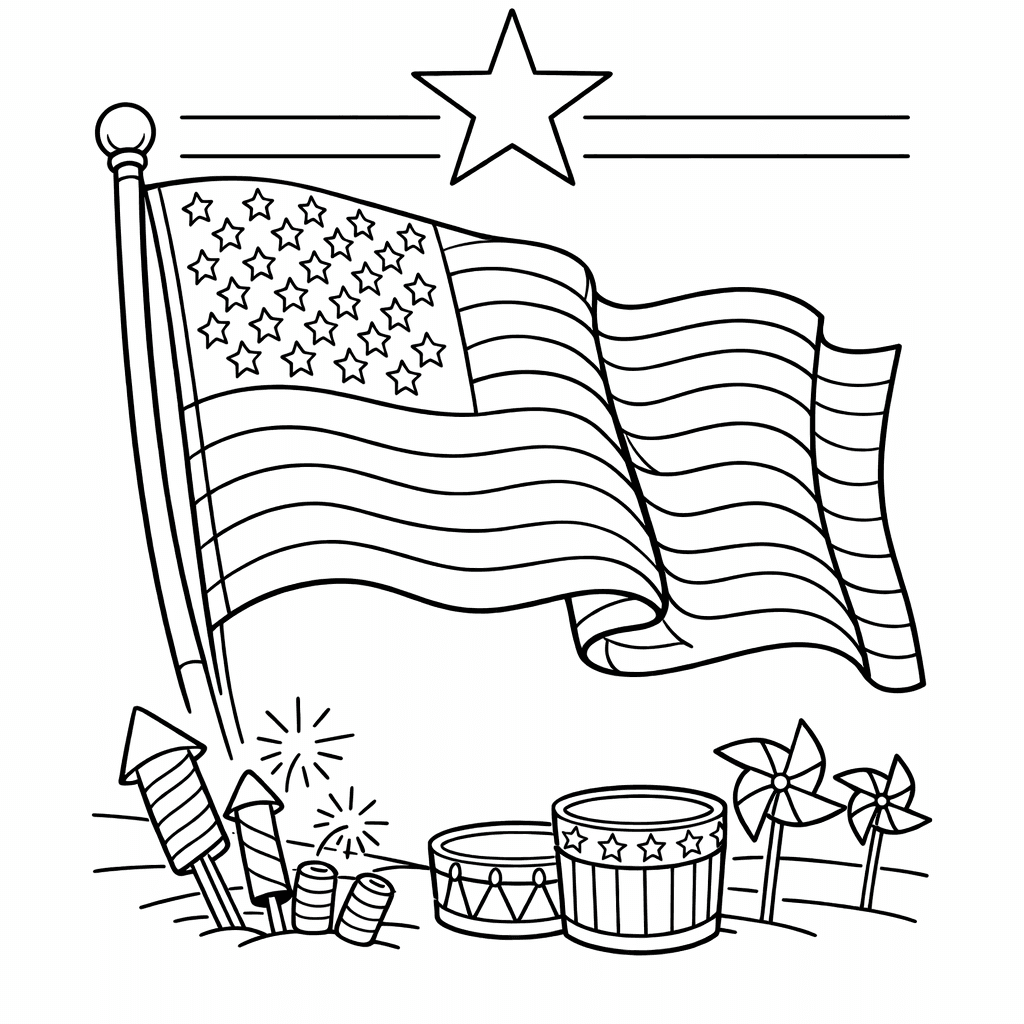 Free printable coloring page: Flag And Pole, for ages 7-12