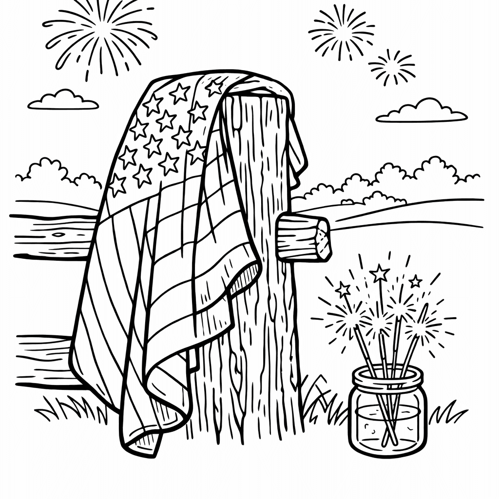 Free printable coloring page: American Flag Waving, for ages 7-12