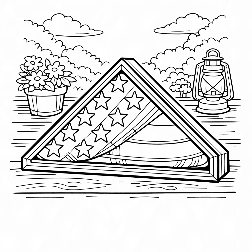 Free printable coloring page: Object Only: Two Or Three American Flags Side…, for ages 7-12