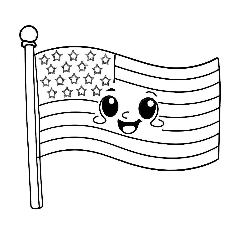 Free printable coloring page: Flag And Stars, for ages 3-6