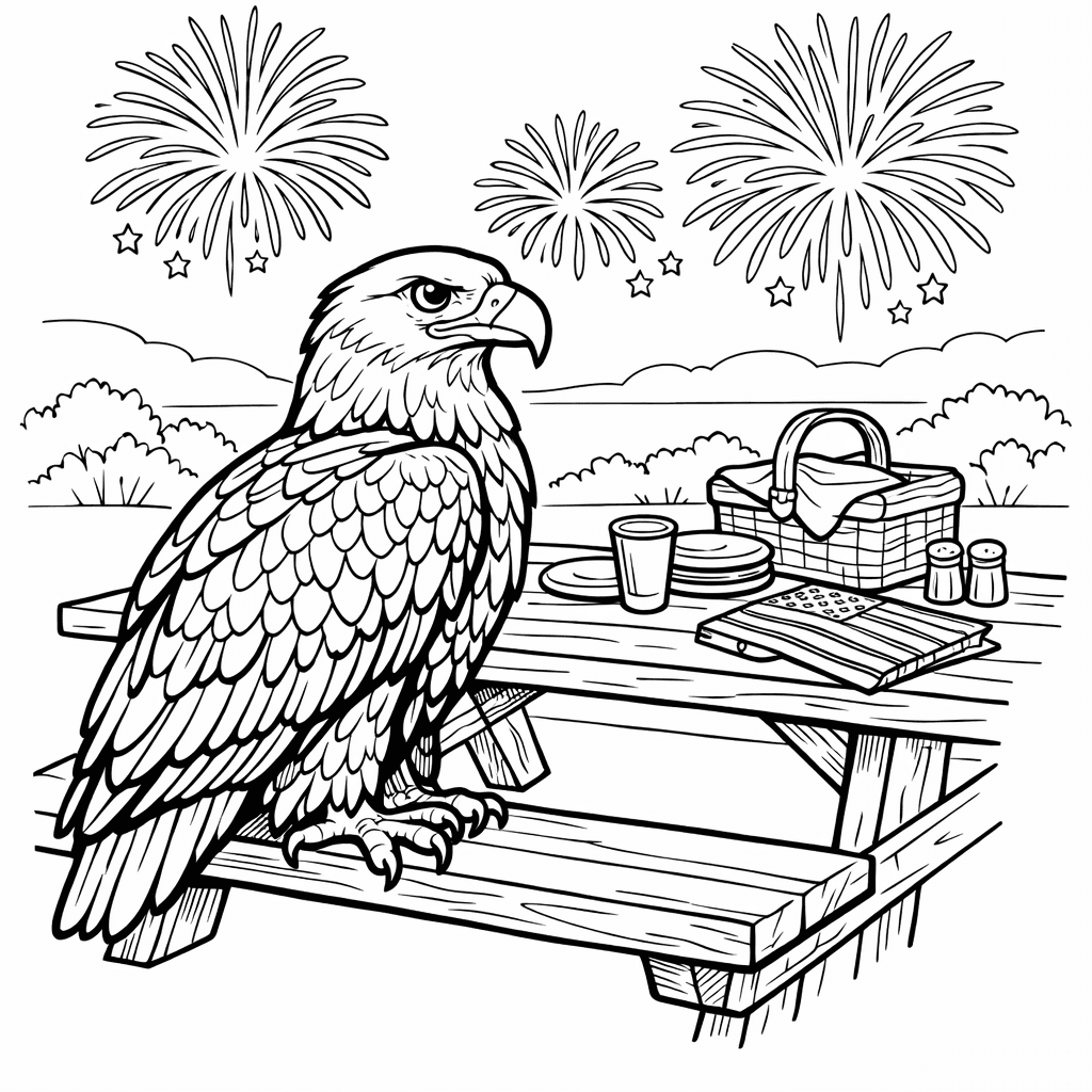 Free printable coloring page: Eagle And Stars, for ages 7-12