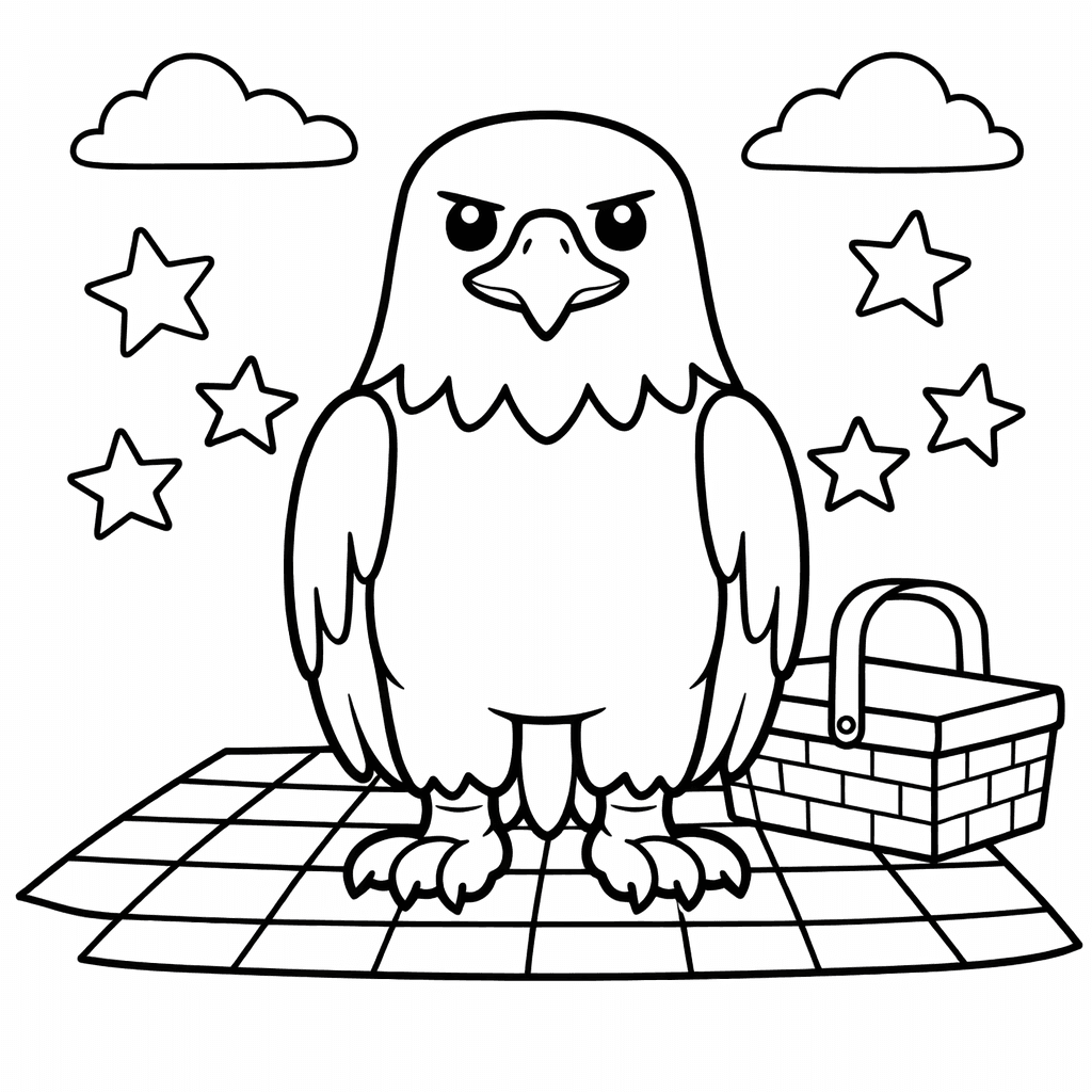 Free printable coloring page: Object Only: A Cute Eagle With Clean Outlines,…, for ages 3-6