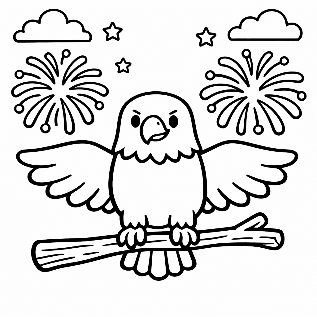 Free printable coloring page: Eagle And Stars, for ages 3-6