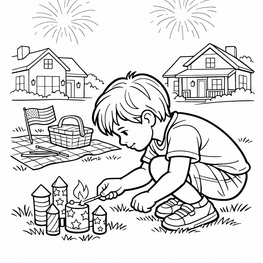 Free printable coloring page: Fireworks Outline, for ages 7-12