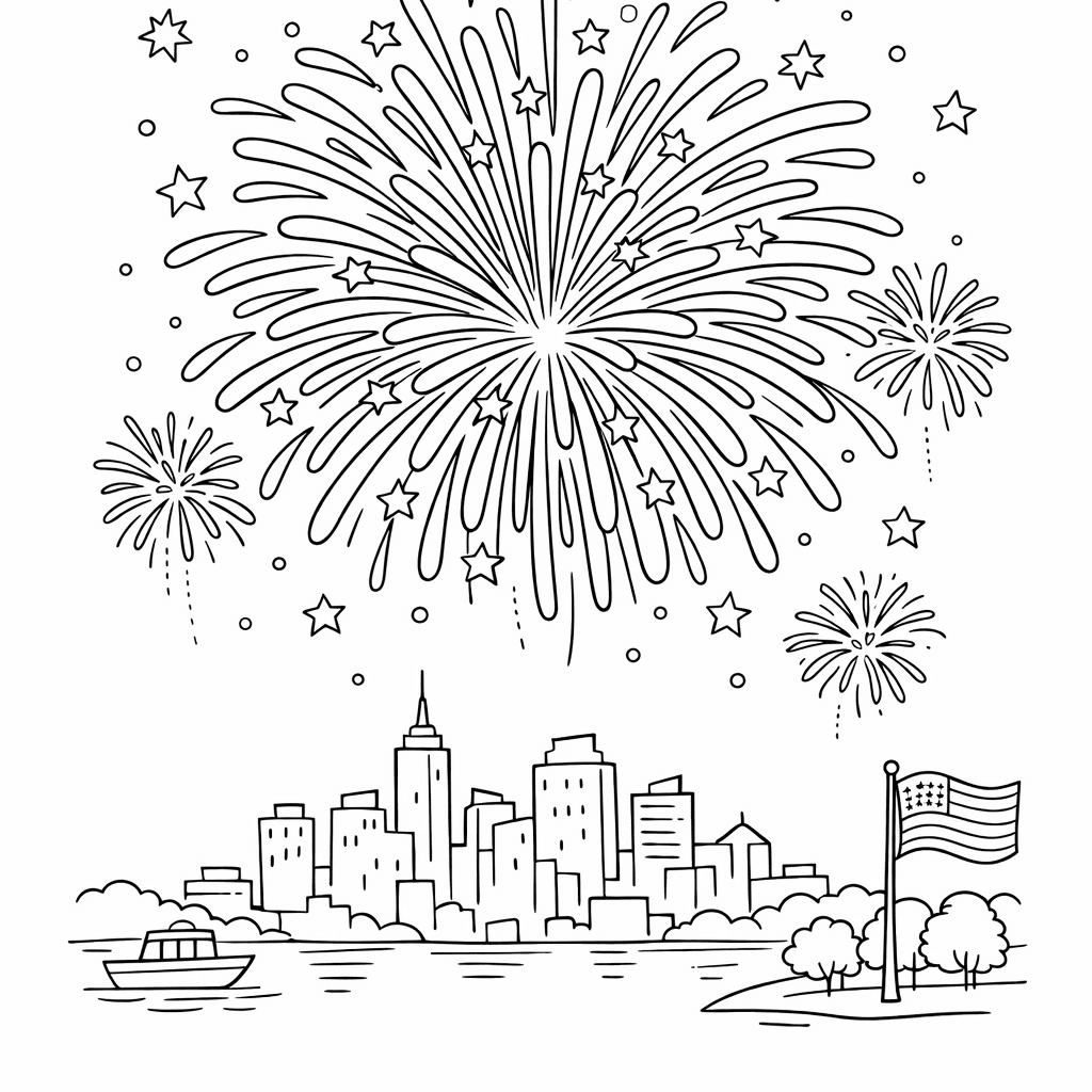 Free printable coloring page: Celebration Fireworks, for ages 7-12