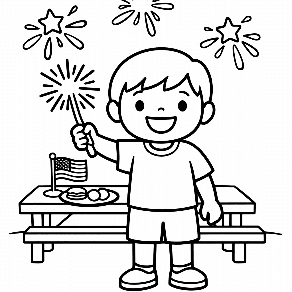 Free printable coloring page: Object Only: Two Or Three Fireworkss Side By…, for ages 3-6