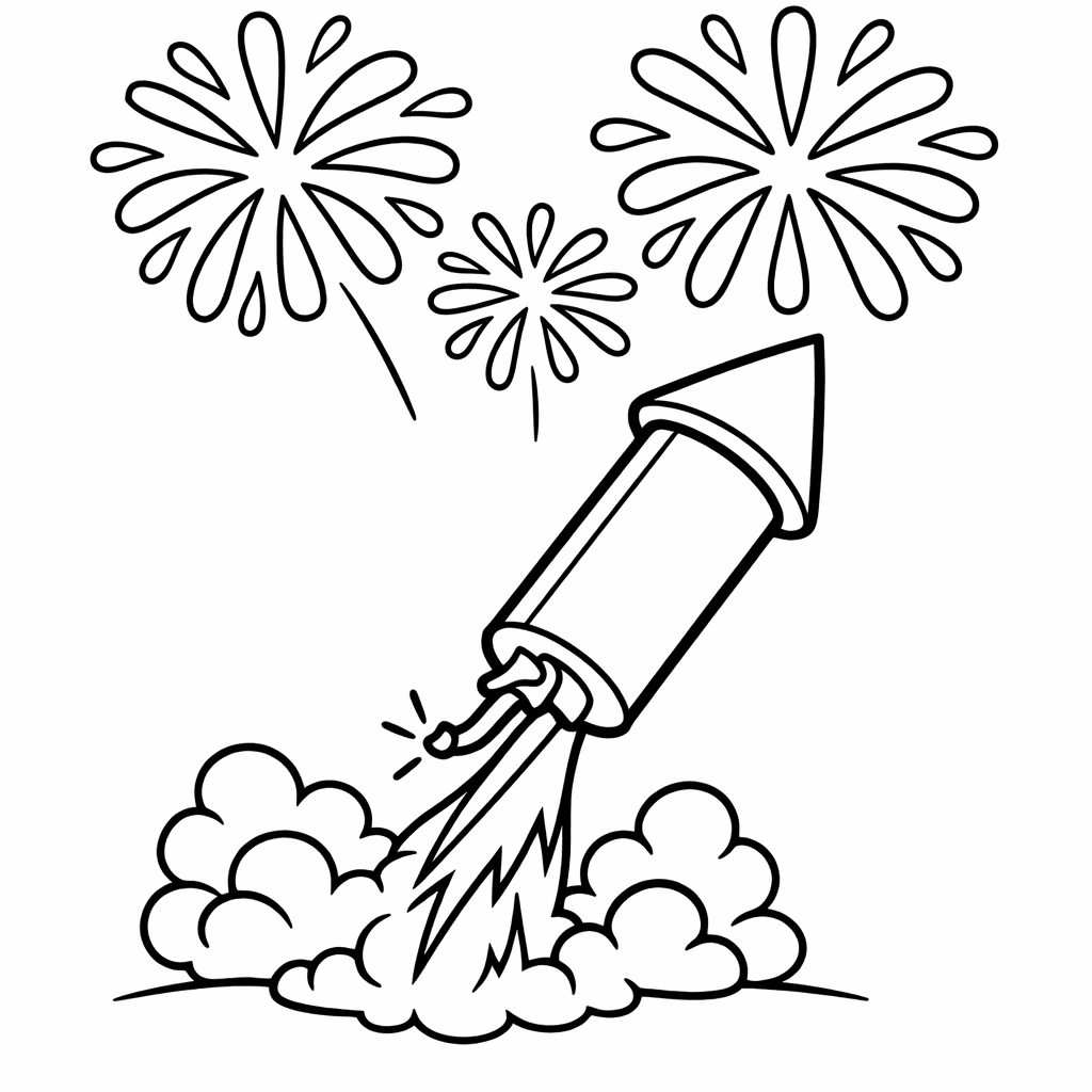 Free printable coloring page: Fireworks In Sky, for ages 3-6