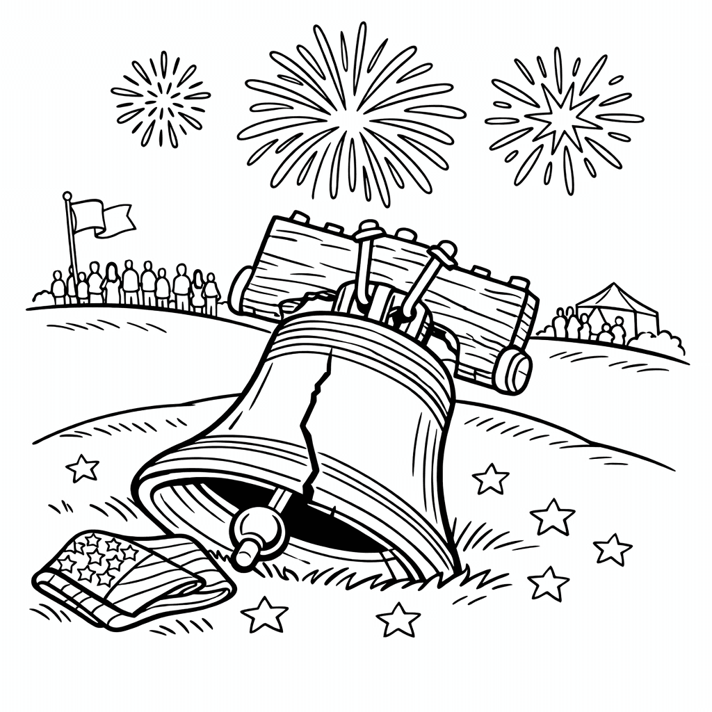Free printable coloring page: Bell And Flag, for ages 7-12