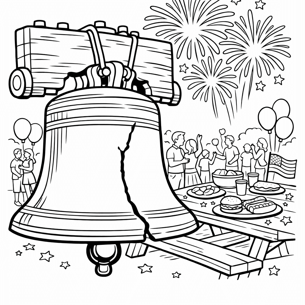Free printable coloring page: Object Only: A Cute Liberty Bell With Clean…, for ages 7-12