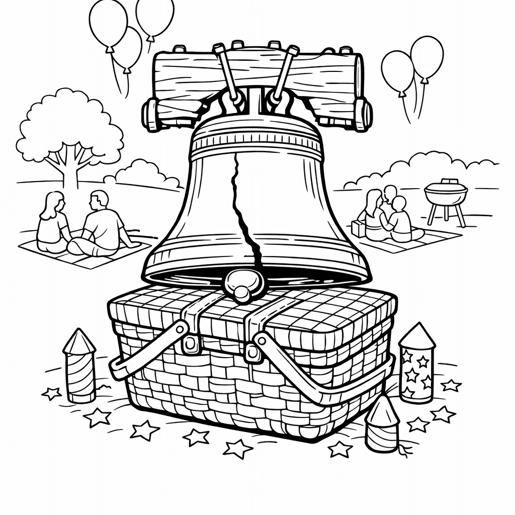 Free printable coloring page: Object Only: Two Or Three Liberty Bells Side…, for ages 7-12
