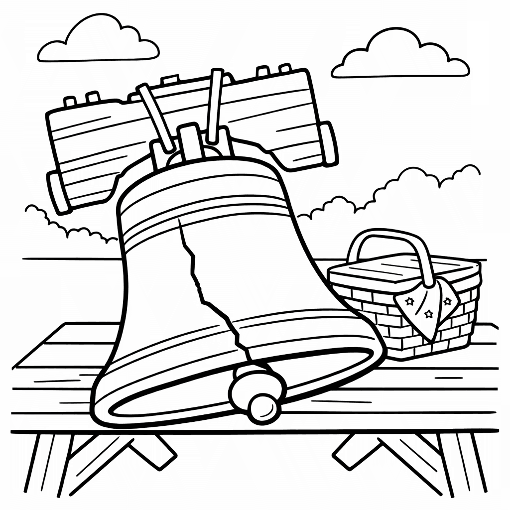 Free printable coloring page: Object Only: Two Or Three Liberty Bells Side…, for ages 3-6
