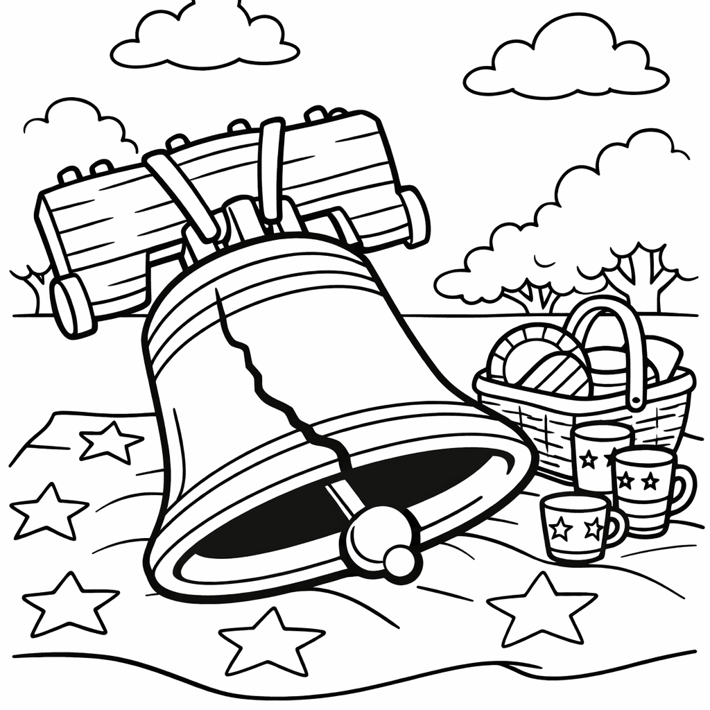 Free printable coloring page: Patriotic Bell, for ages 3-6