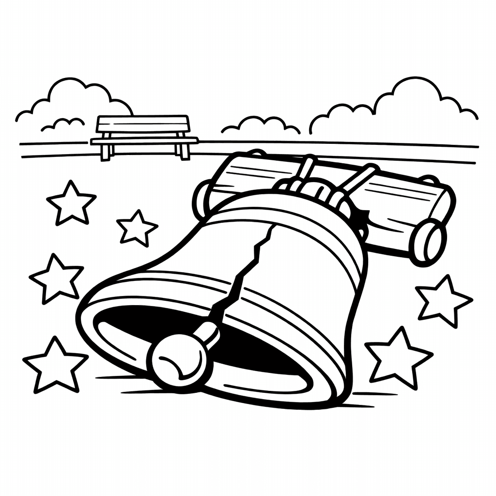 Liberty Bell Coloring Page — Bell And Flag