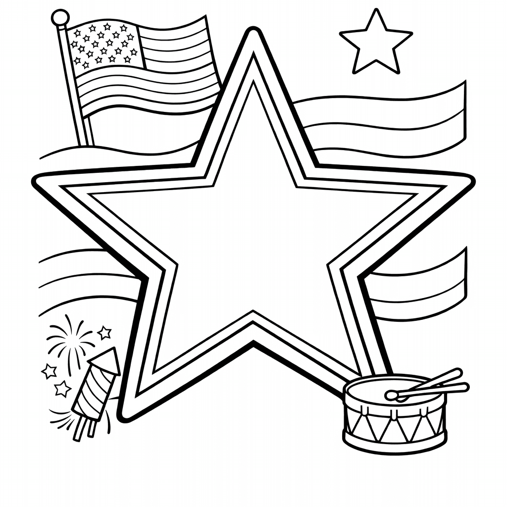 Free printable coloring page: Object Only: A Cute Star With Clean Outlines,…, for ages 7-12
