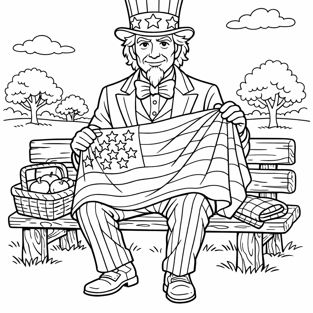 Free printable coloring page: Uncle Sam Hat, for ages 7-12