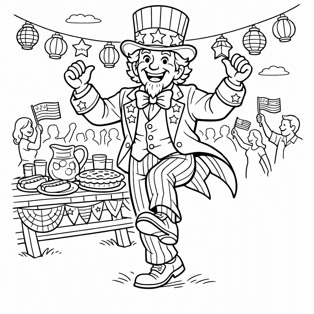 Free printable coloring page: Uncle Sam Waving, for ages 7-12