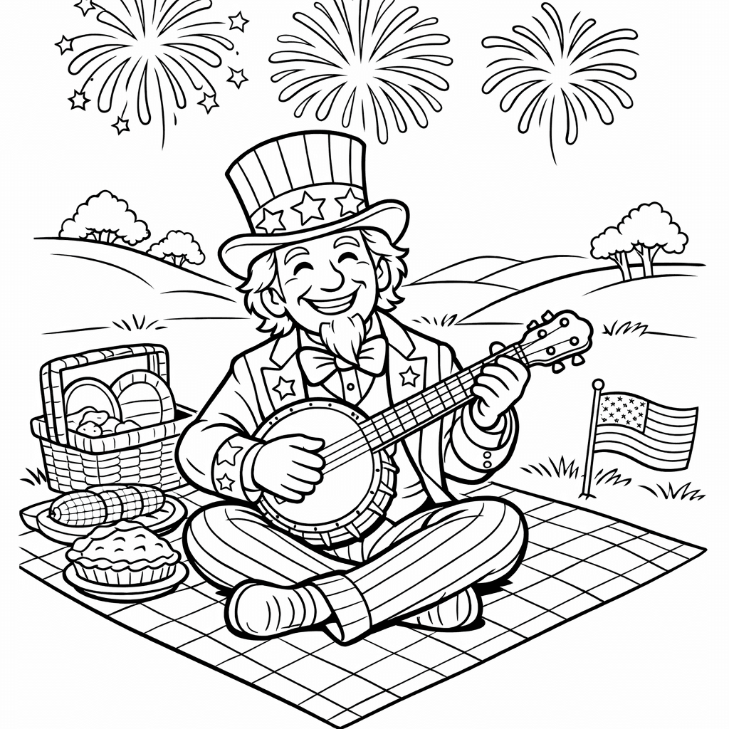 Free printable coloring page: Uncle Sam Simple, for ages 7-12
