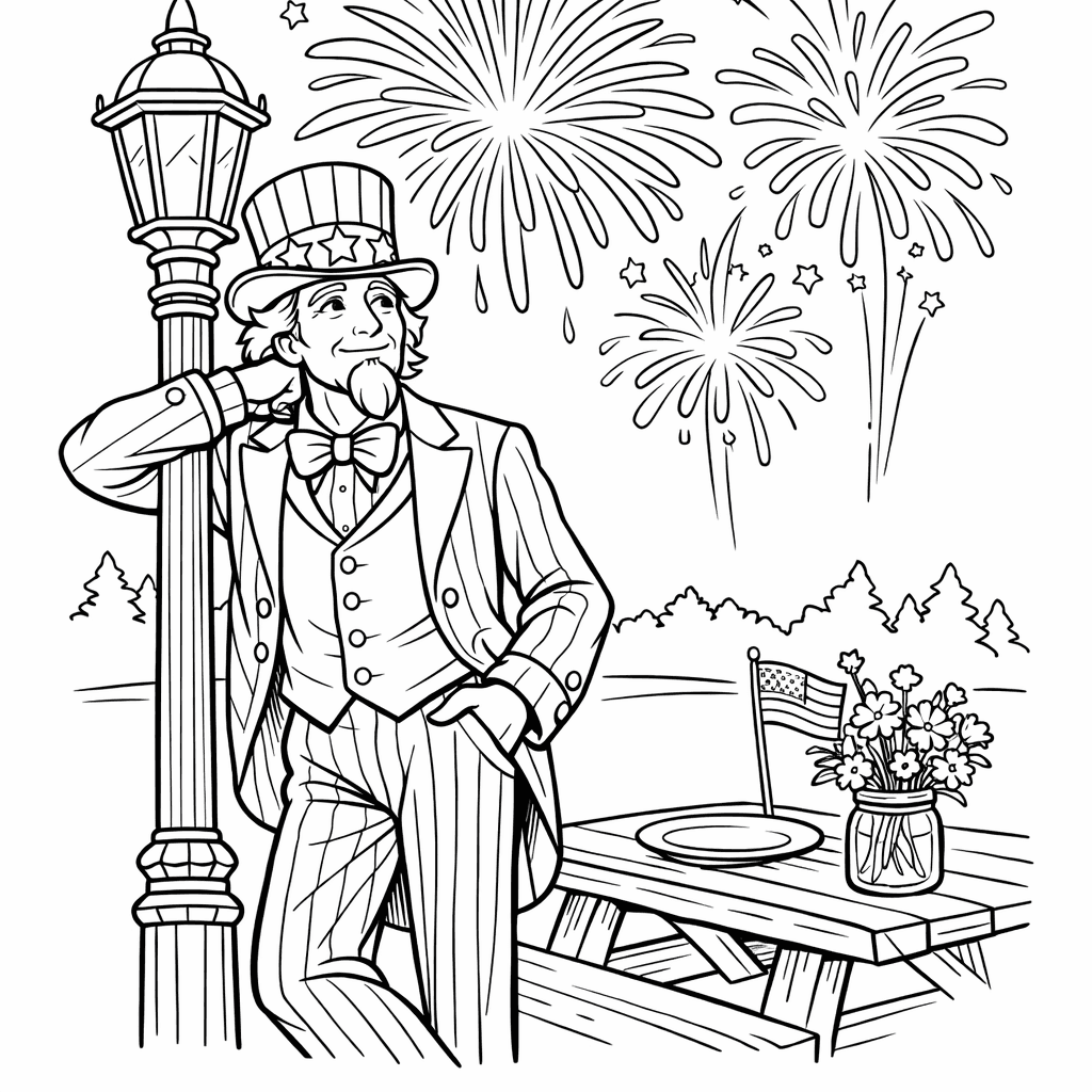 Free printable coloring page: Object Only: Two Or Three Uncle Sams Side…, for ages 7-12