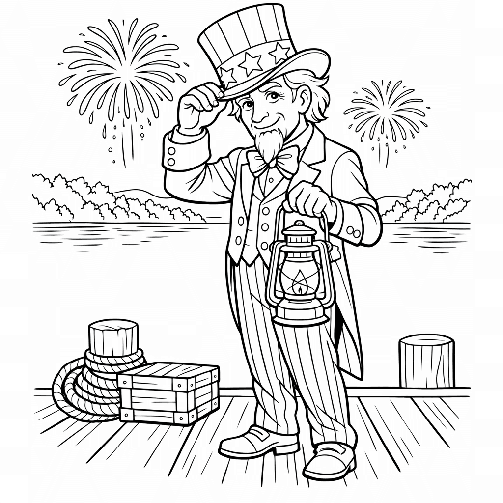 Free printable coloring page: Object Only: A Cute Uncle Sam With Clean…, for ages 7-12