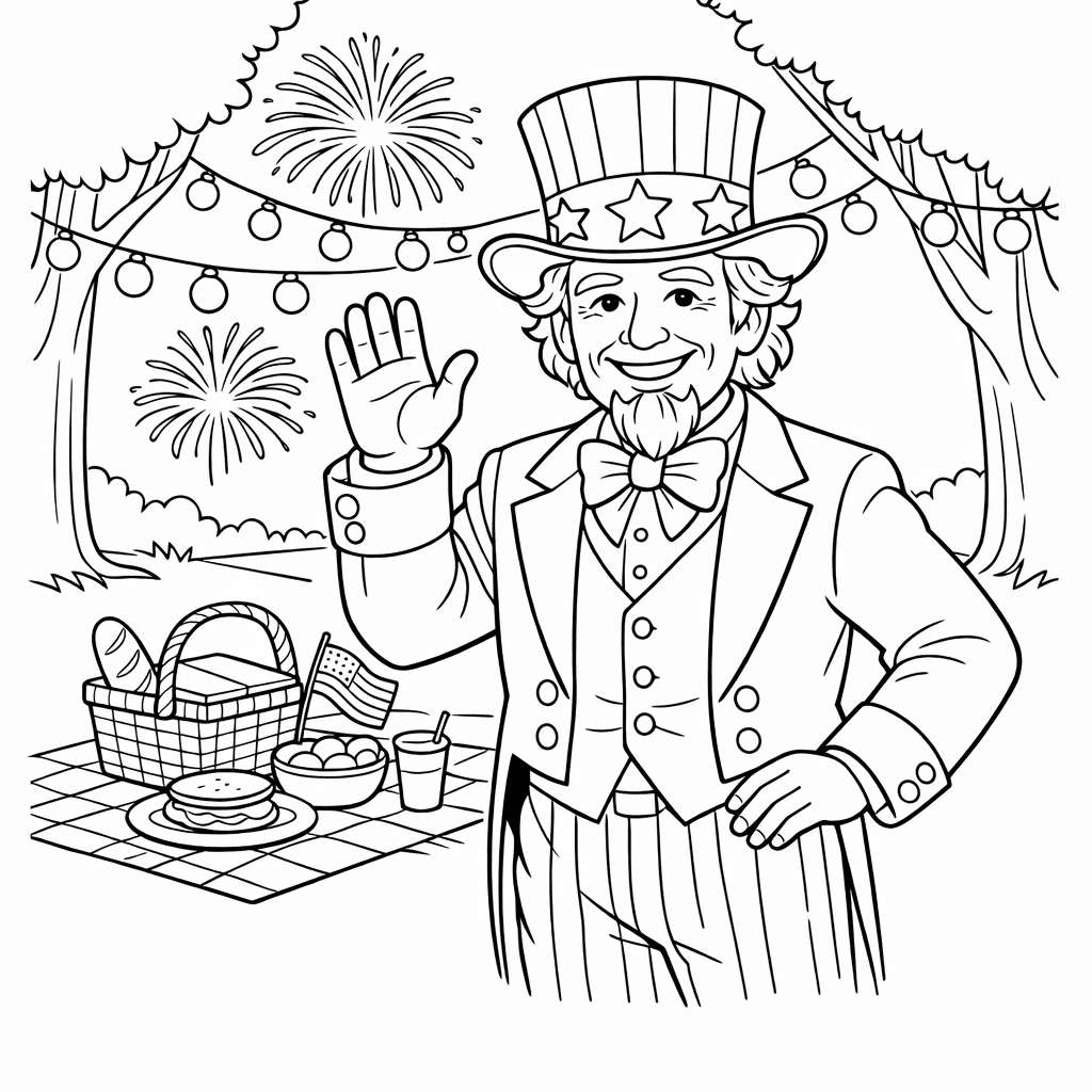 Free printable coloring page: Object Only: Two Or Three Uncle Sams Side…, for ages 7-12