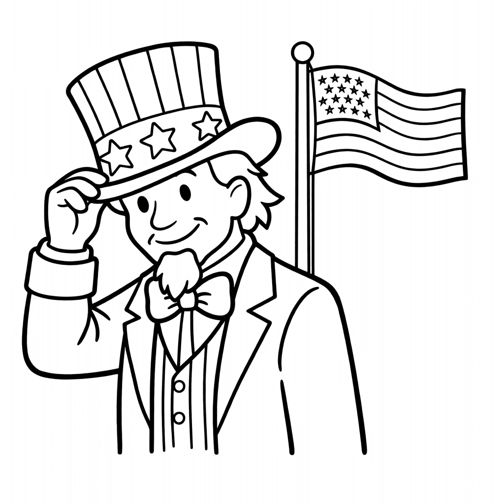 Free printable coloring page: Uncle Sam Outline, for ages 3-6