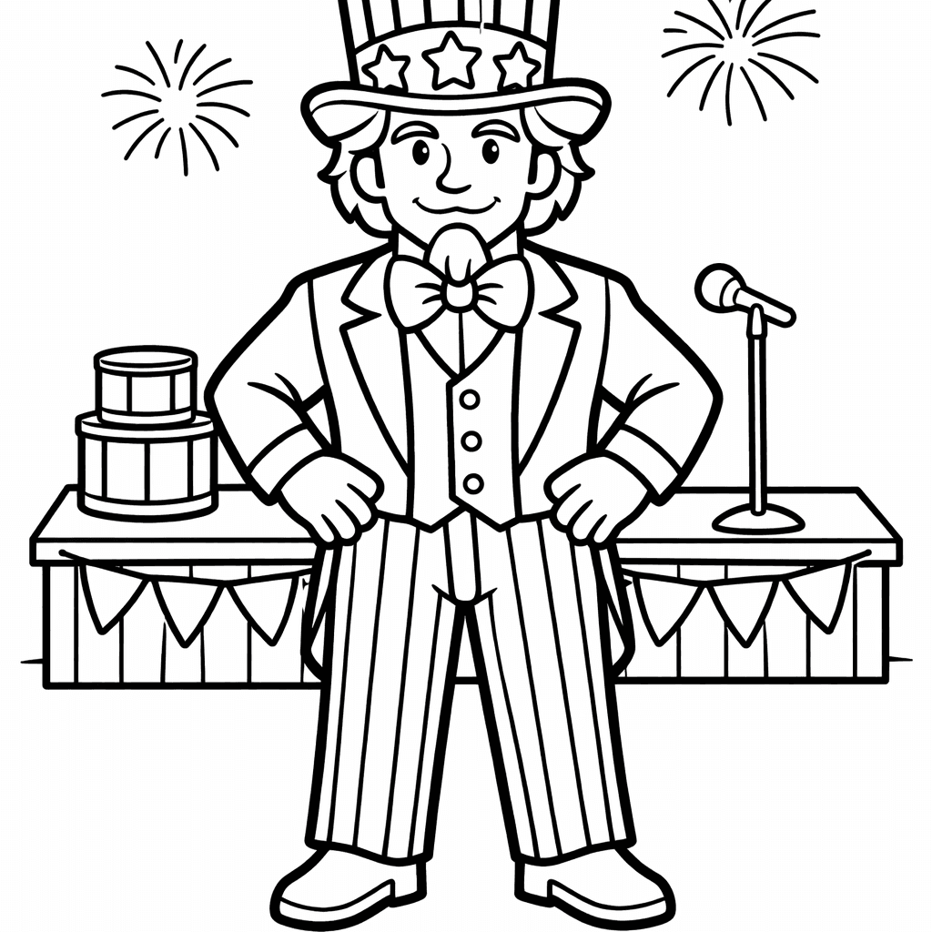 Free printable coloring page: Uncle Sam Hat, for ages 3-6