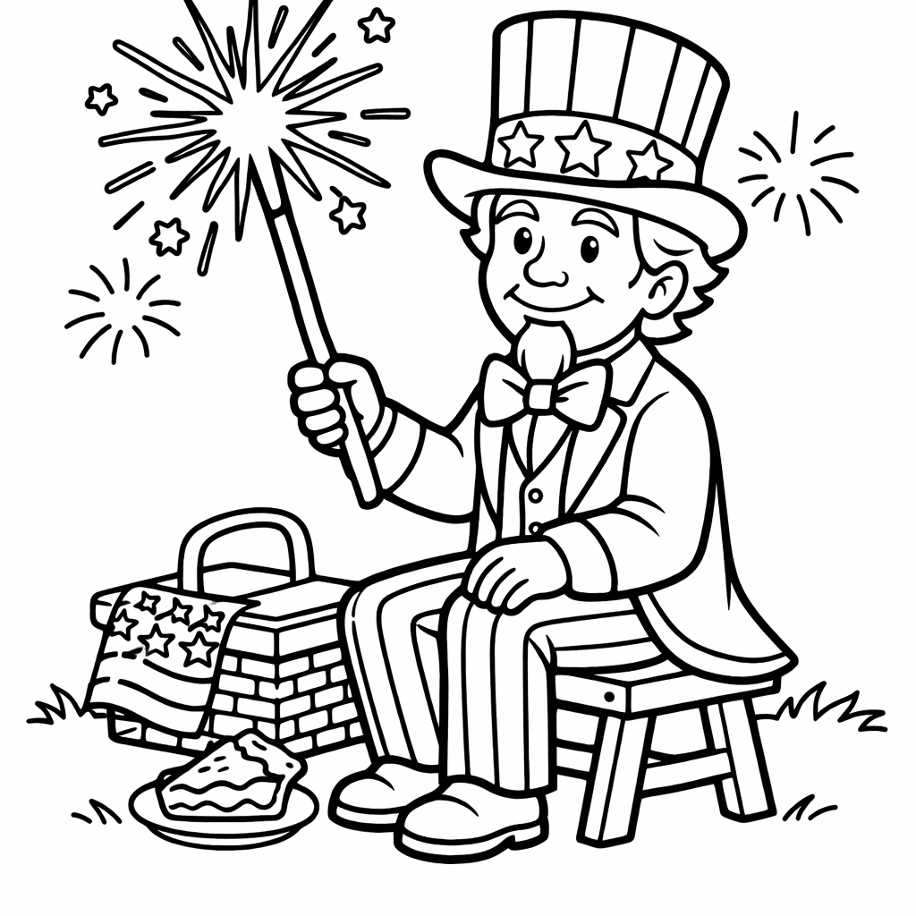 Free printable coloring page: Patriotic Uncle Sam, for ages 3-6