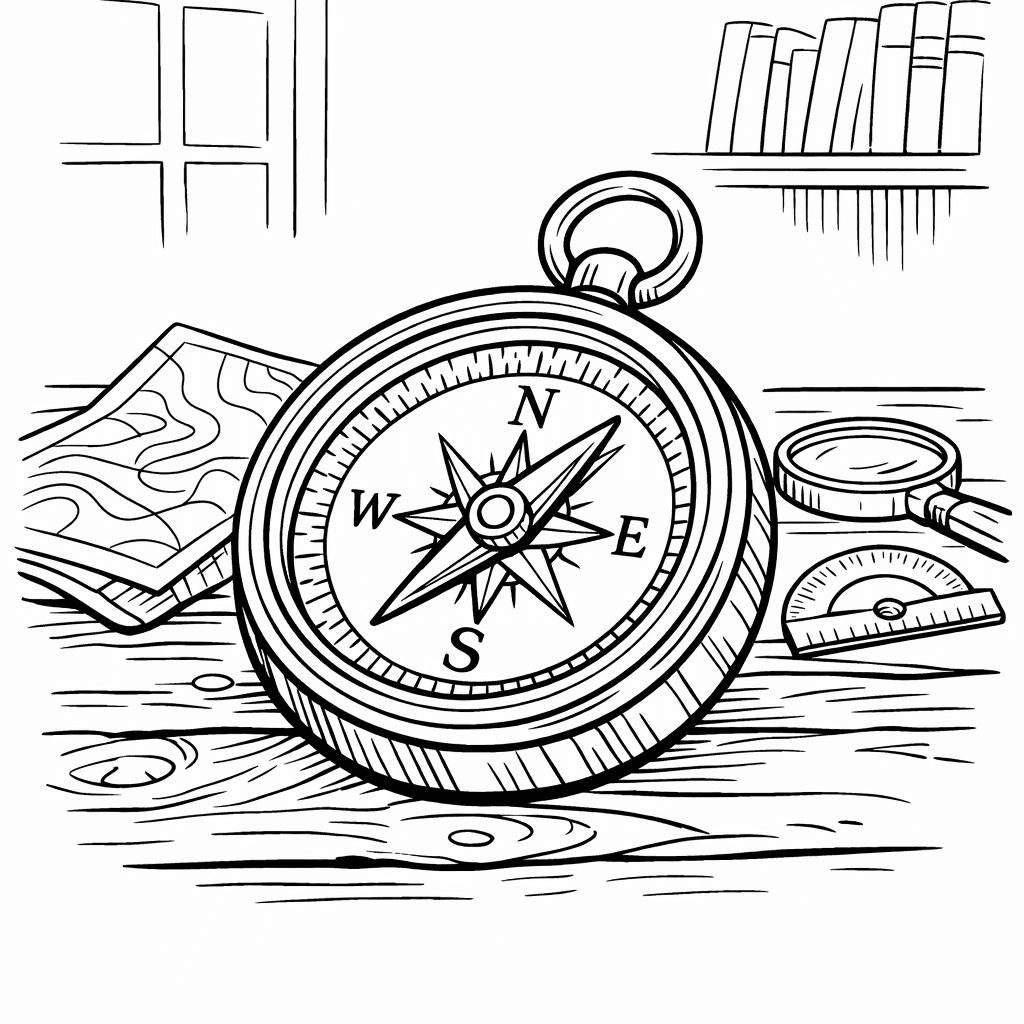 Free printable coloring page: Compass Simple, for ages 7-12