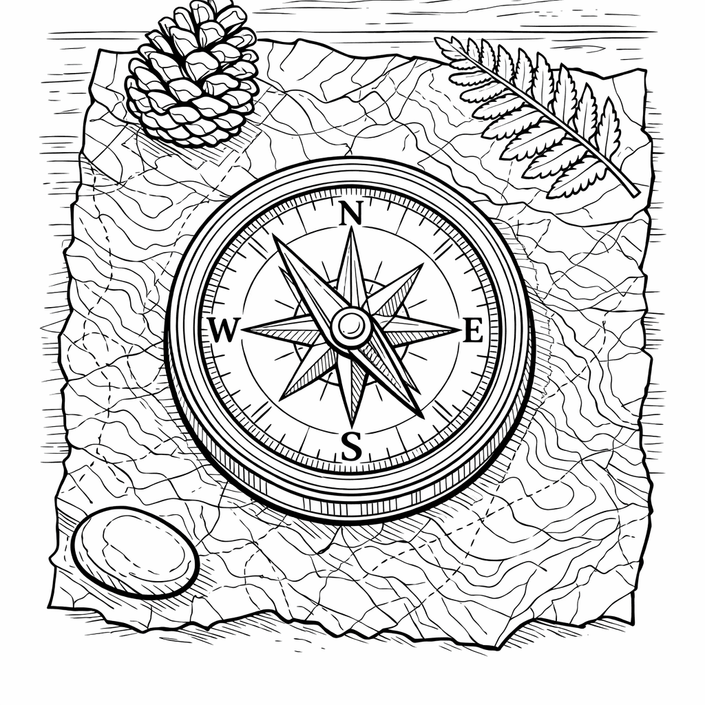 Free printable coloring page: Compass Rose, for ages 7-12