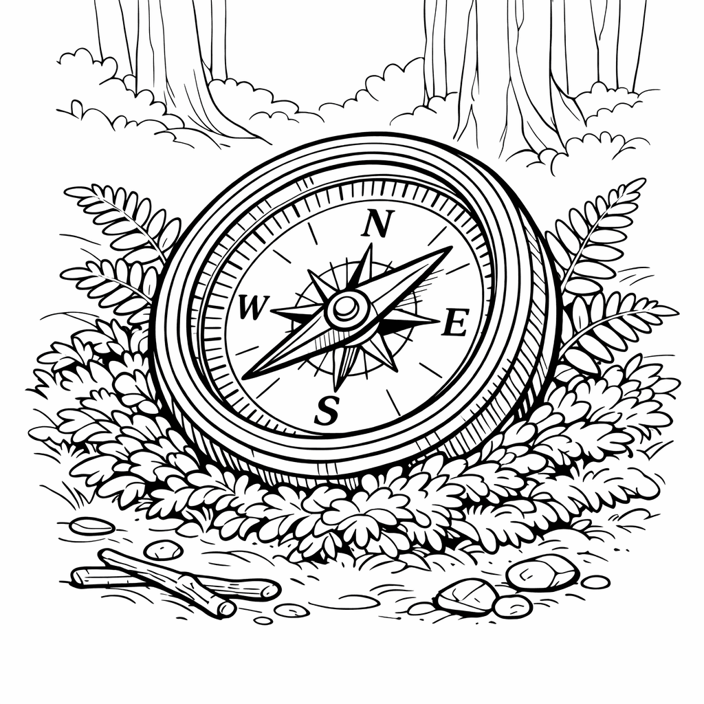 Free printable coloring page: Compass And Needle, for ages 7-12